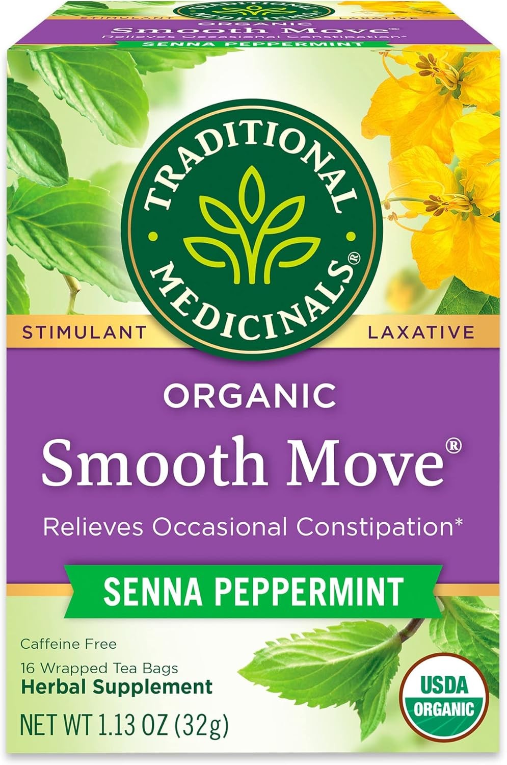 Organic Smooth Move Peppermint Laxative Tea, 16 Tea Bags (Pack of 1)