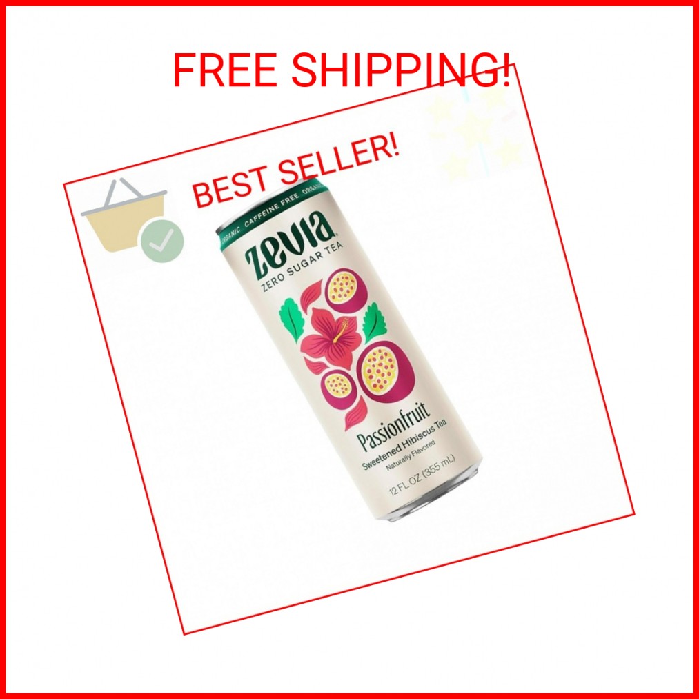 Zevia Zero Sugar Tea, Hibiscus Tea with Passionfruit Caffeine Free, 12 oz Cans (