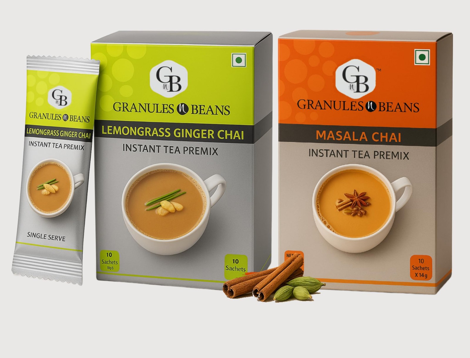 Granules n Beans Instant Chai Premix Combo | Masala + Lemongrass
