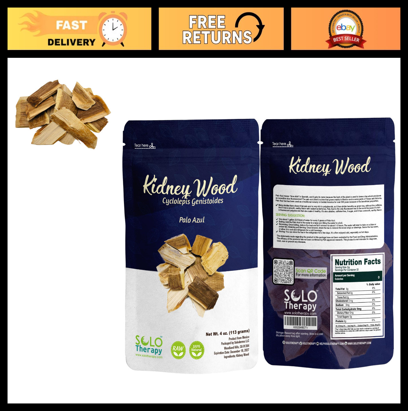 Palo Azul Tea 4oz – Blue Stick Bark & Wood Chips for Kidney Health, Resealable B