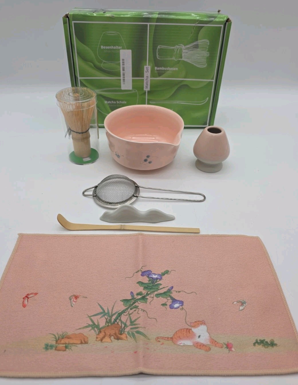 Matcha Set 7 Piece Pink Bowl Wisk Holder Bamboo Whisk Spoon New