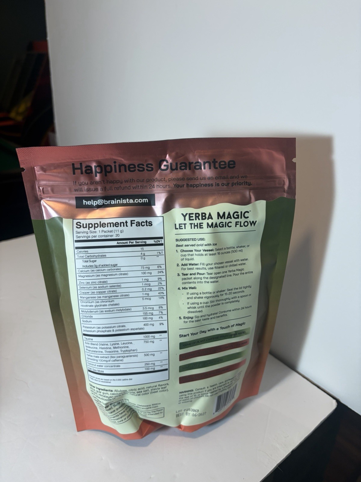BRAINISTA Yerba Magic Yerba Mate Powder Watermelon Hydration + Energy 20 Sticks