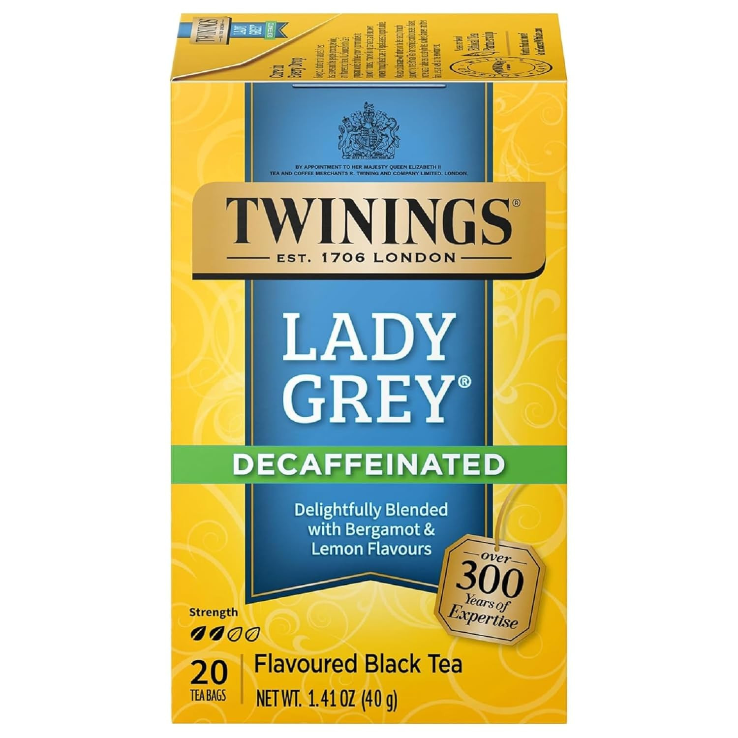 Decaffeinated Lady Grey Black Tea Individually Wrapped Bags, 20 Count (Pack of 1