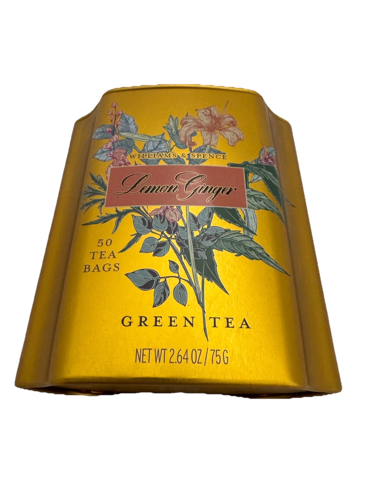 LEMON GINGER GREEN TEA 50BAGS IN BEAUTIFUL Gold Floral TIN WILLIAMS & SPENCE