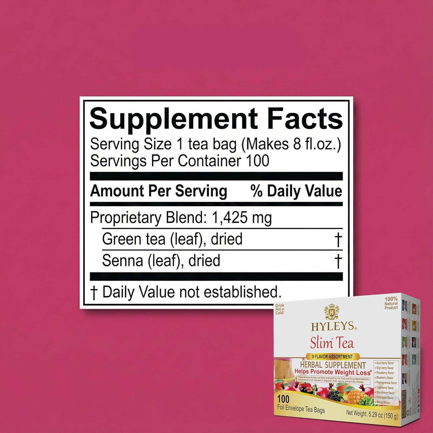 HYLEYS Slim Tea 9 Flavor Assortment 100 Ct – Weight Loss Herbal Supplement Clean