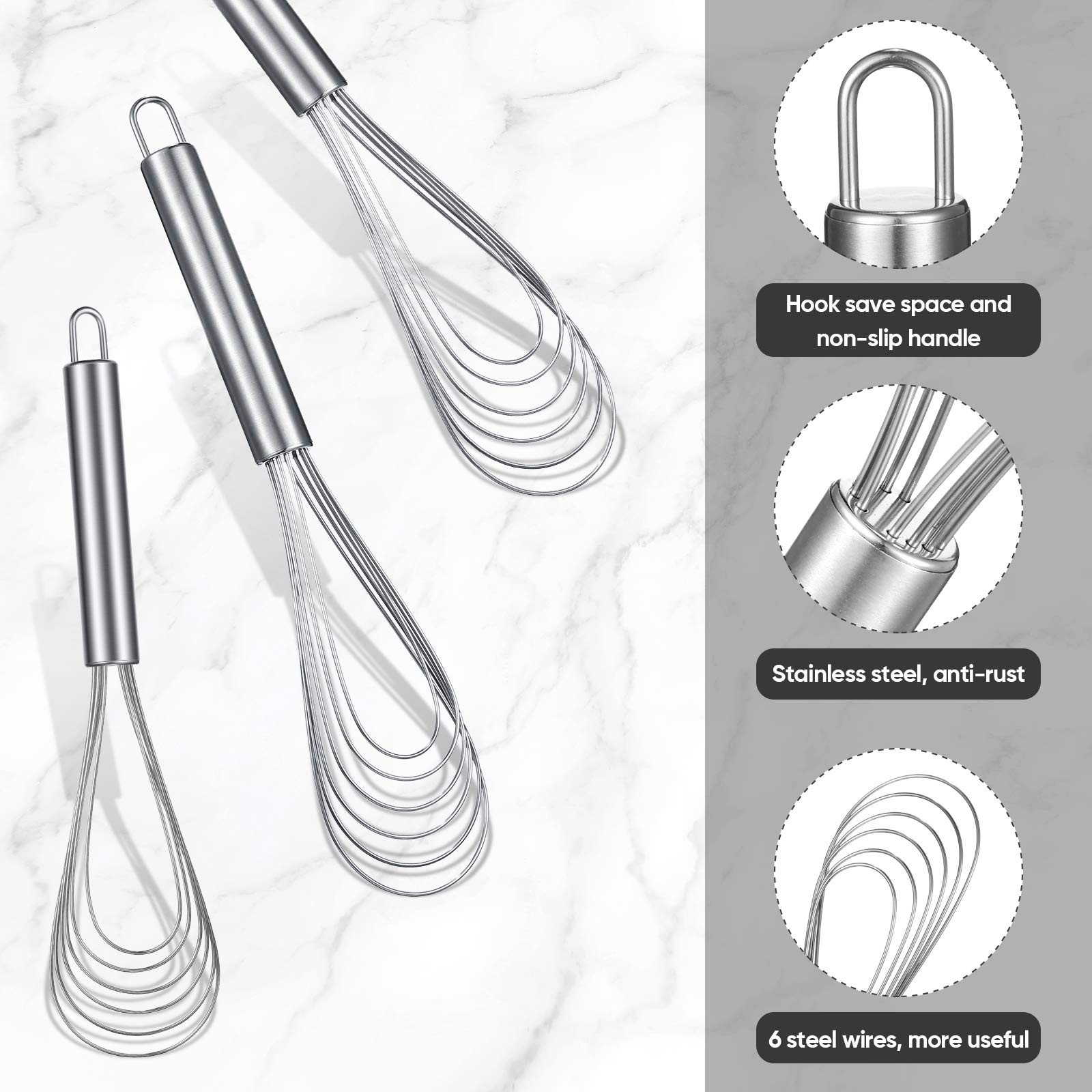 Patelai 3 Pieces Stainless Steel Kitchen 8 Inch,10 Inch,11.6 Inch, Silver