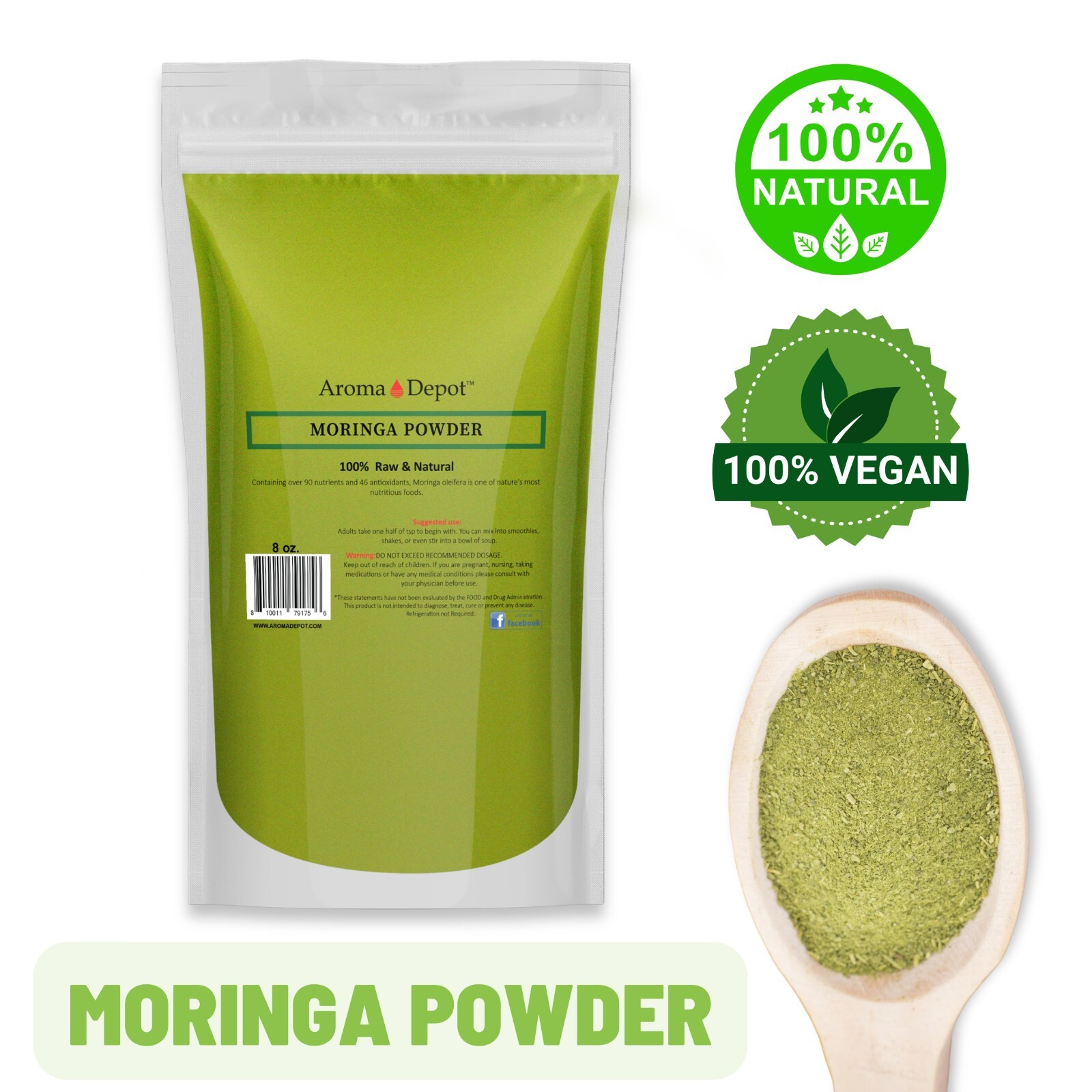 Moringa Powder 8oz. Hoja Polvo de Moringa oleifera Leaf Pure Natural Superfood