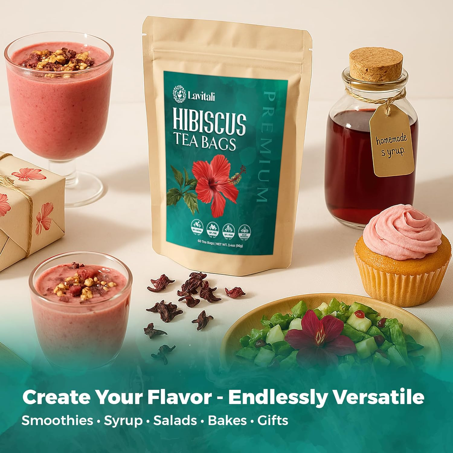 , Hibiscus Tea Bags | 60 Bags, 100% Pure Herbal Tea | Caffeine-Free, Antioxidant