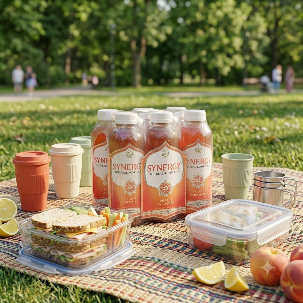 Synergy The Real Kombucha Peach Paradise 16oz 6 Pack Fermented Tea Drink
