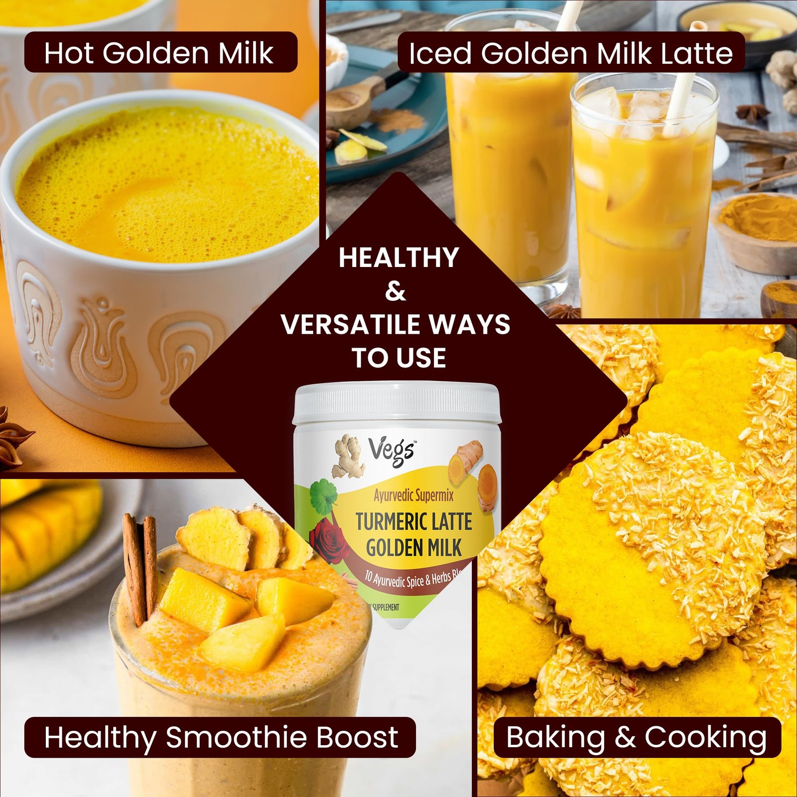 Turmeric Latte Golden Milk – Ayurvedic Super Spice Mix Golden Milk with Turme…