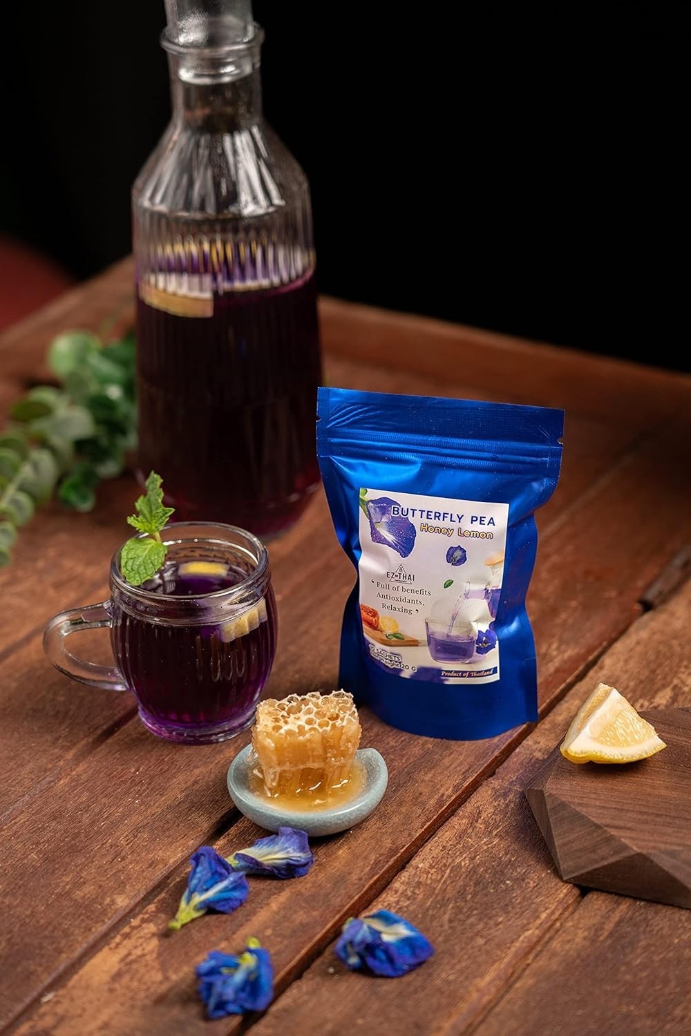 Family Share-6 Pack Hot Brew Butterfly Pea Honey Lemon 25 Bags 1.76oz Thai Tea
