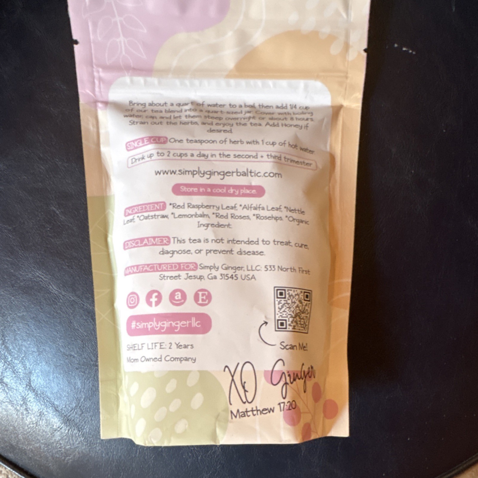 Simply Ginger Organic Pregnancy Tea Nora Tea Blend Loose Herbal Tea 2 oz