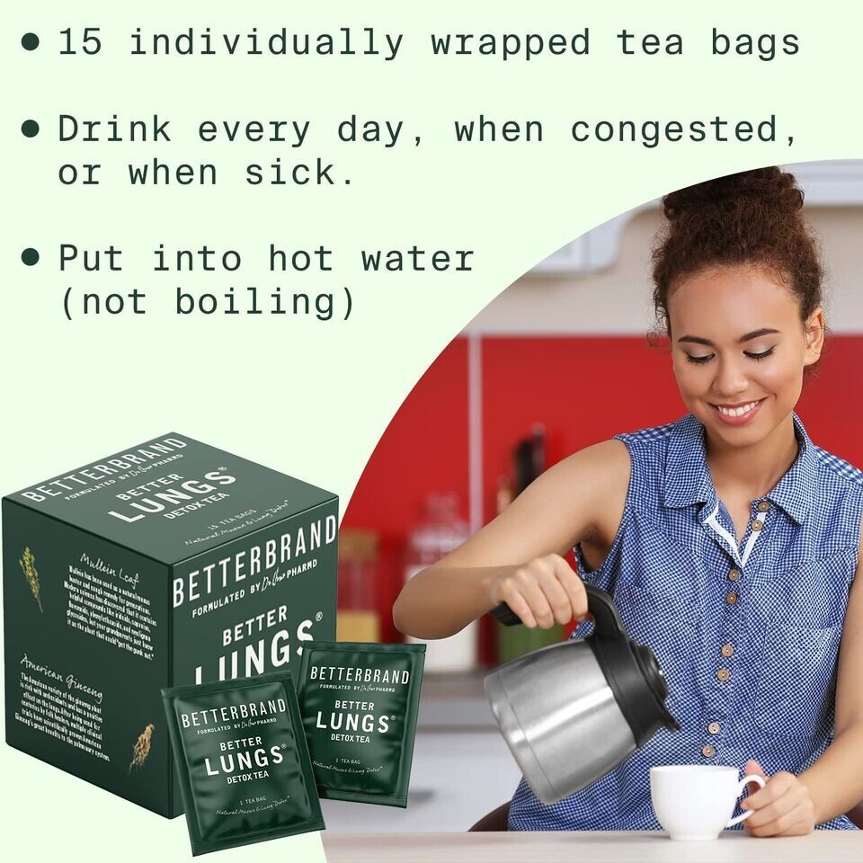 Betterbrand Better Lungs Detox Tea Caffeine Free Herbal Tea Bags Mullein Leaf