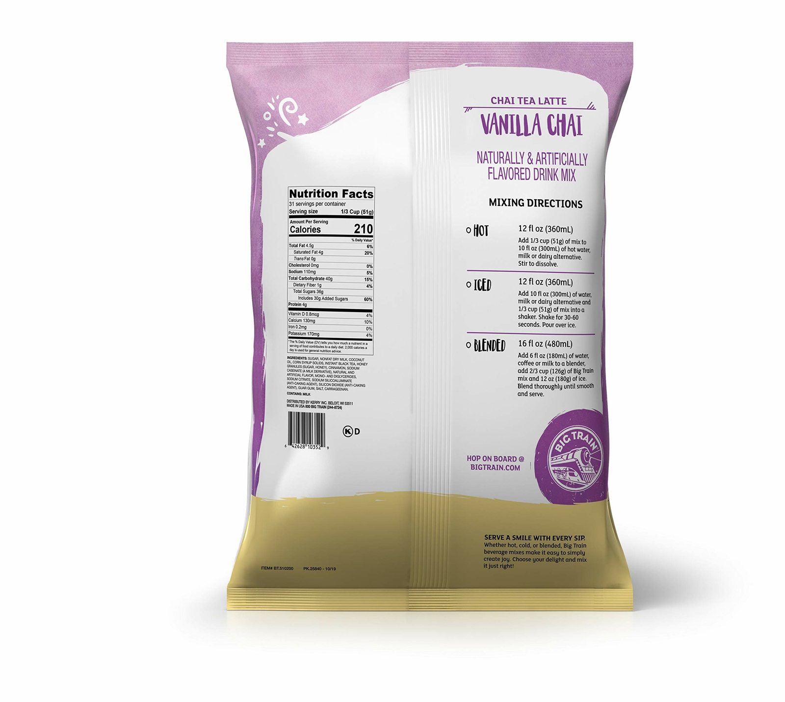 Big Train Chai Tea Latte Mix, 3.5 lb Bag – Vanilla Chai (Individual)