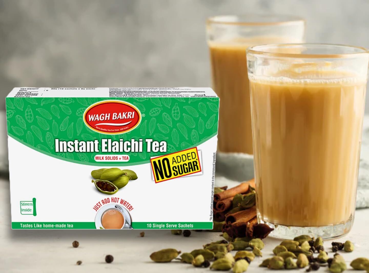 Wagh Bakri | Instant Masala Tea | Unsweetened No Added Sugar | 80g 10 Sachets