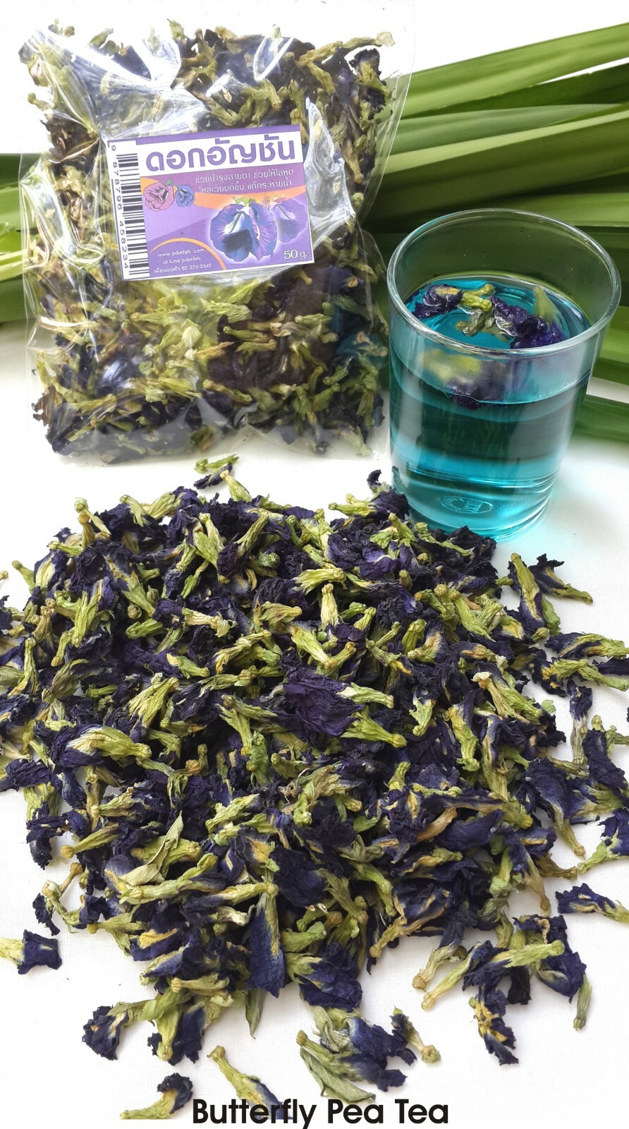 4 Thai herbal teas favorite Pandan Leaf ,chrysanthemum, roselle, butterfly pea