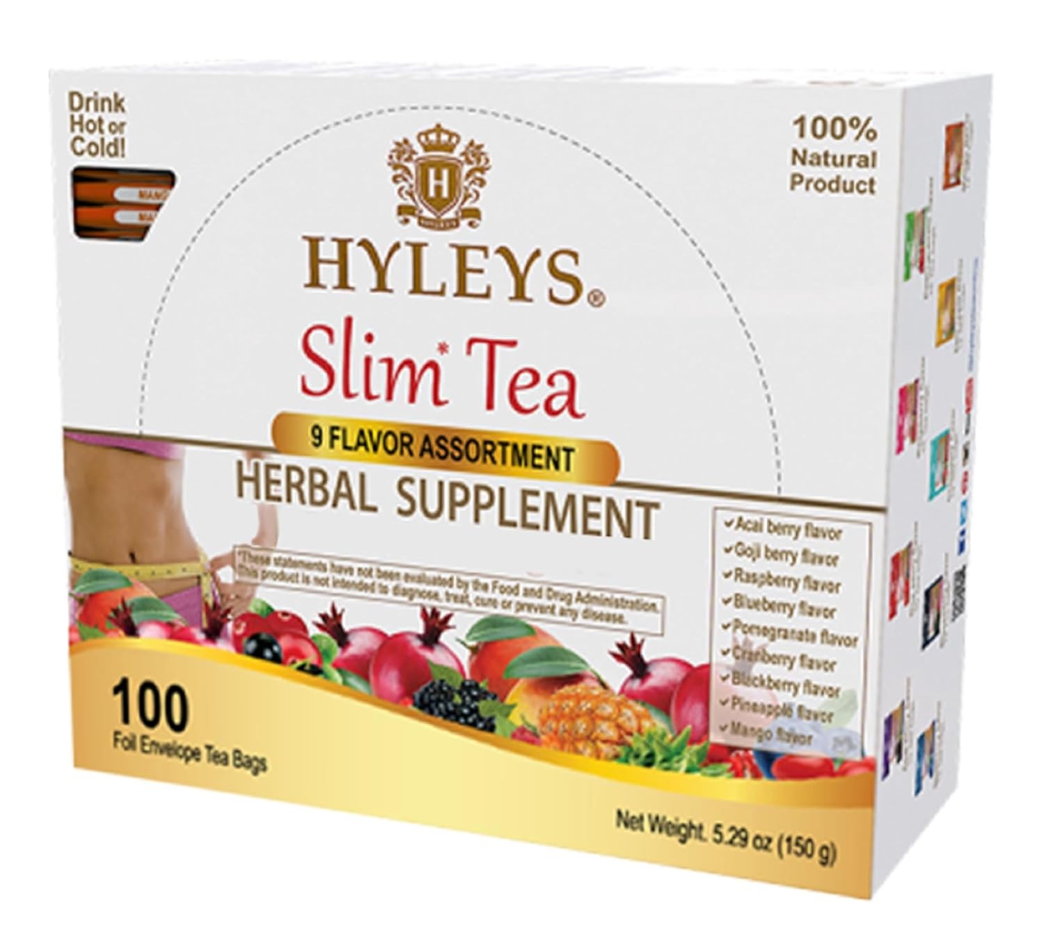 (2 PACK-BUNDLE) HYLEYS Slim Tea 9 Flavor Assortment 100 Ct Herba (200 TEA BAGS)