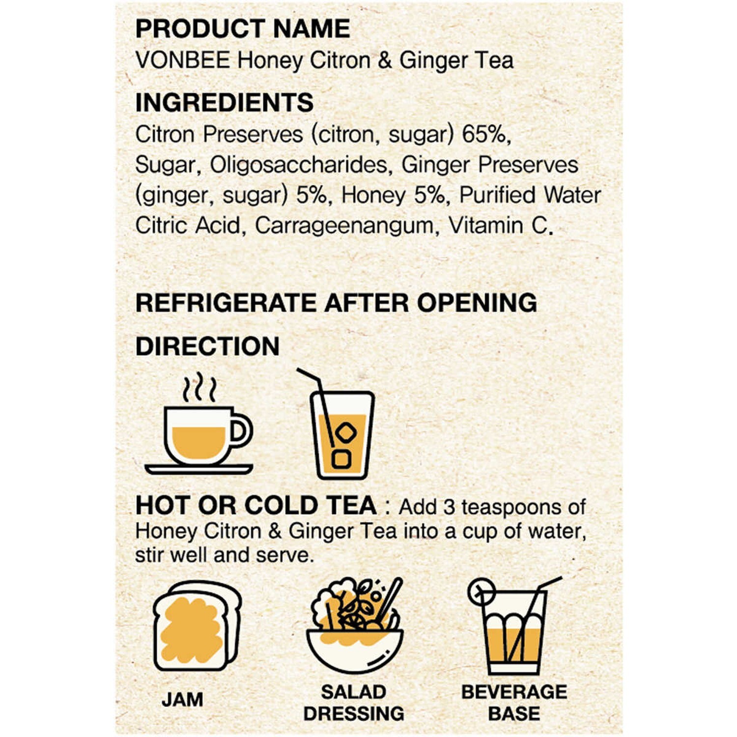 VONBEE HONEY CITRON AND & GINGER TEA BENEFITS 4.4 LB 2 JARS ~ 8.8 POUNDS TOTAL ~