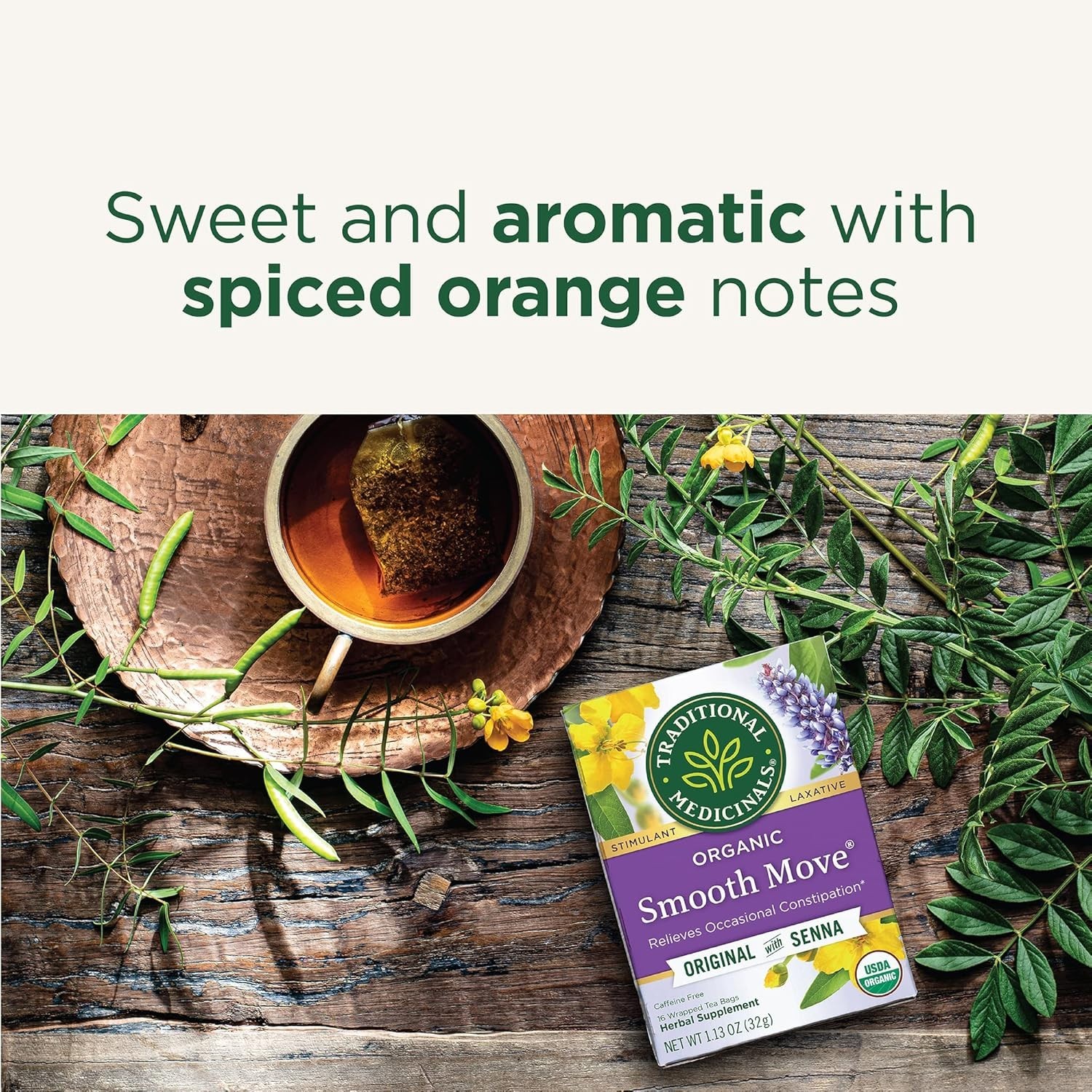 Caffeine-Free Organic Smooth Move Herbal Tea – 16 Bags for Gentle Comfort
