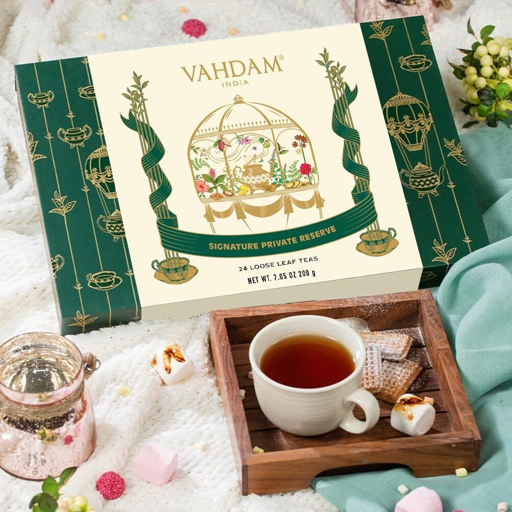 VAHDAM Premium Luxury Tea Gift Box – 24 Unique Loose Leaf Teas in Tin Caddies