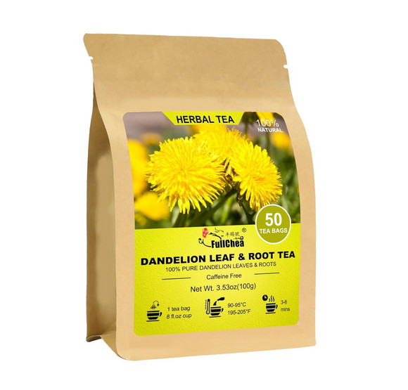 FullChea Dandelion Leaf & Root Herbal Tea Bags 50 Ct Caffeine Free Non GMO