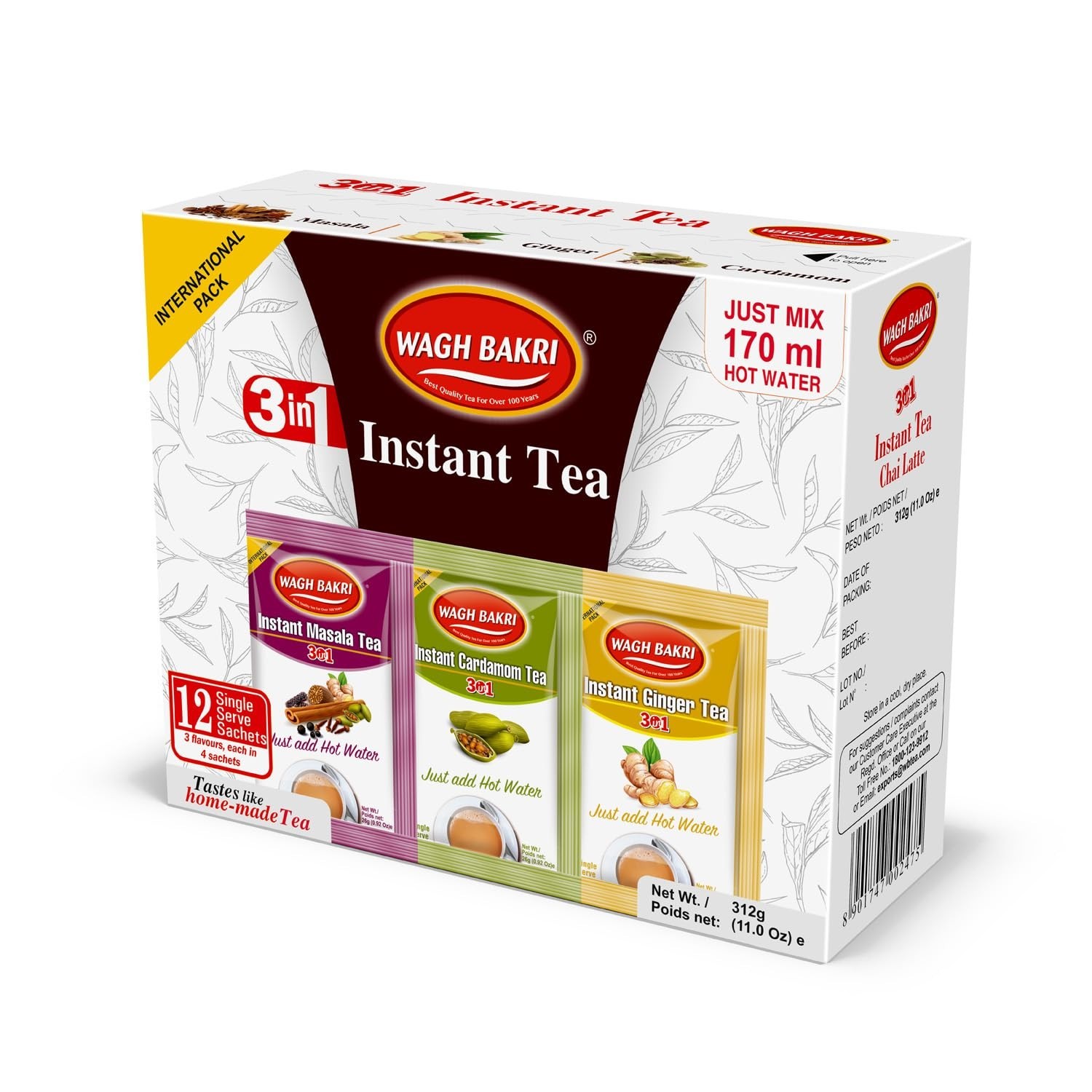 Instant Masala Ginger Tea Premix with Cardamom – Total 12 Sachets, High Caffeine