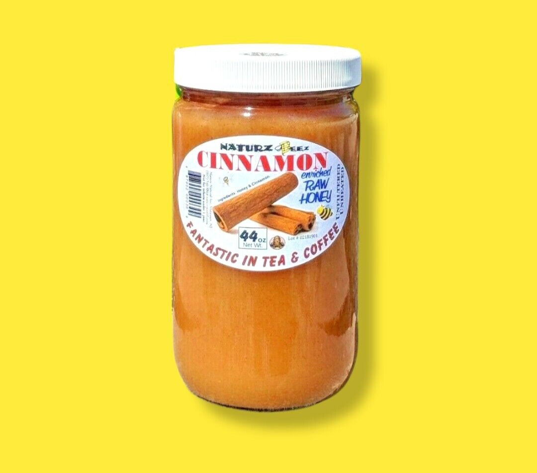 RAW HONEY & CINNAMON 5.5Lb Each Glass Jar 44oz 100% PURE UNFILTERED USA HONEY
