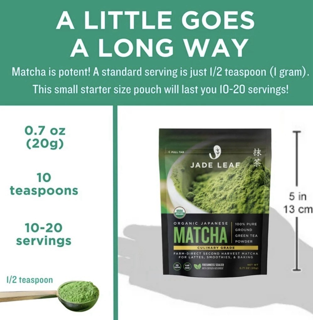 Jade Leaf Organic Japanese Culinary Grade Matcha Ground Tea Powder 0.71oz 2 Pack