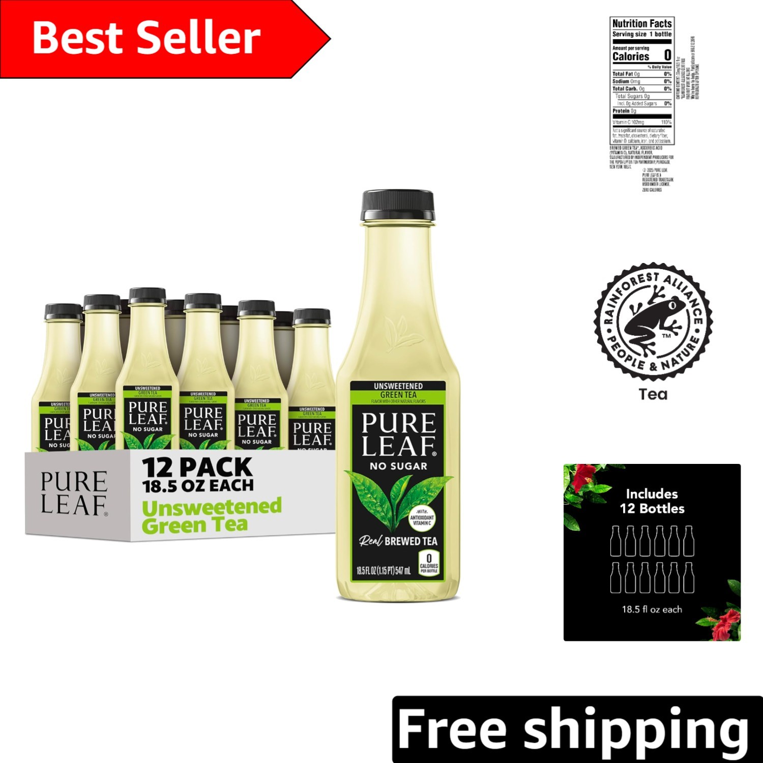 Refreshing 12-Pack Pure Leaf Unsweetened Green Iced Tea – Low Calorie Delight