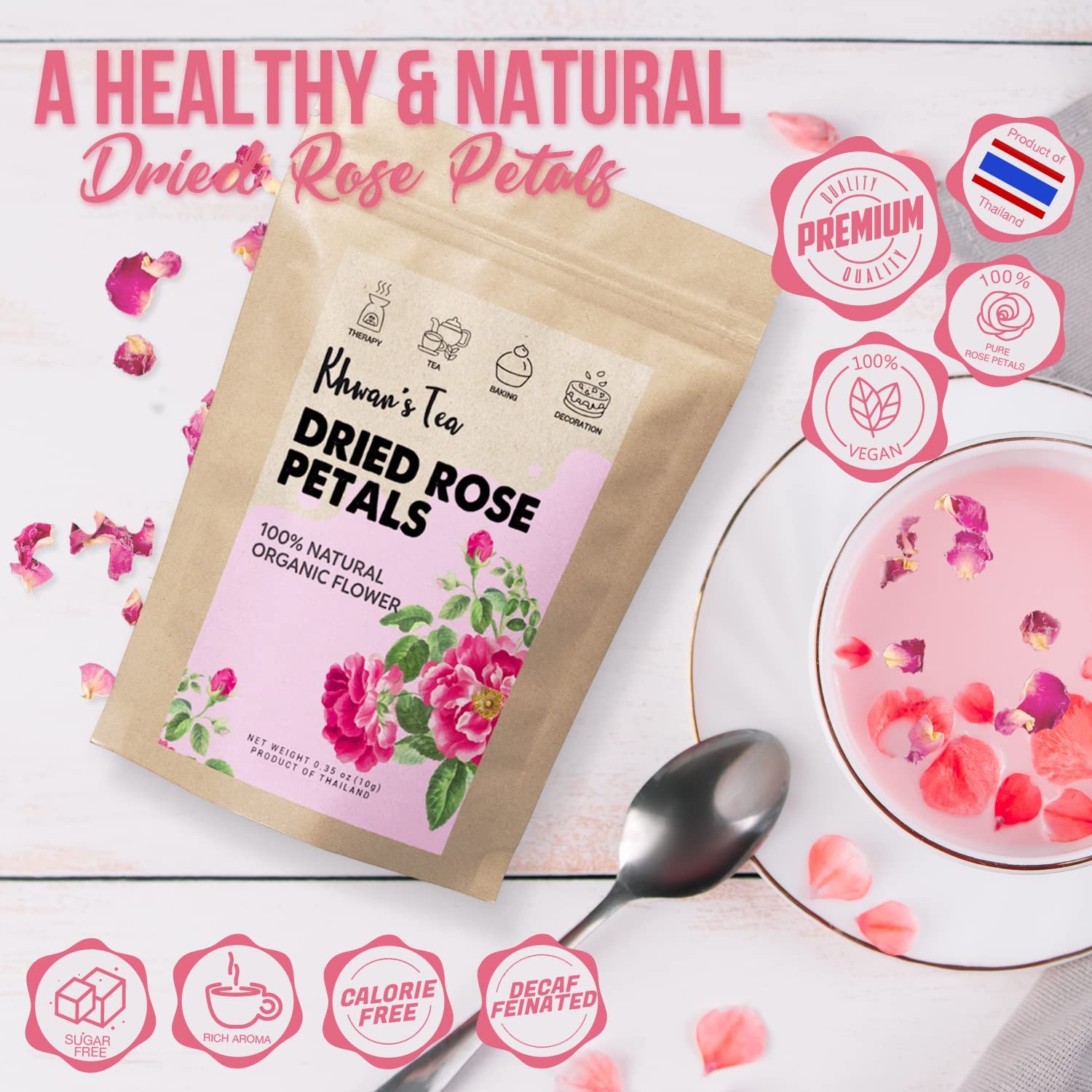 Premium Dried Rose Petals – Plant-based & Edible Flowers for Baking Decoratio…
