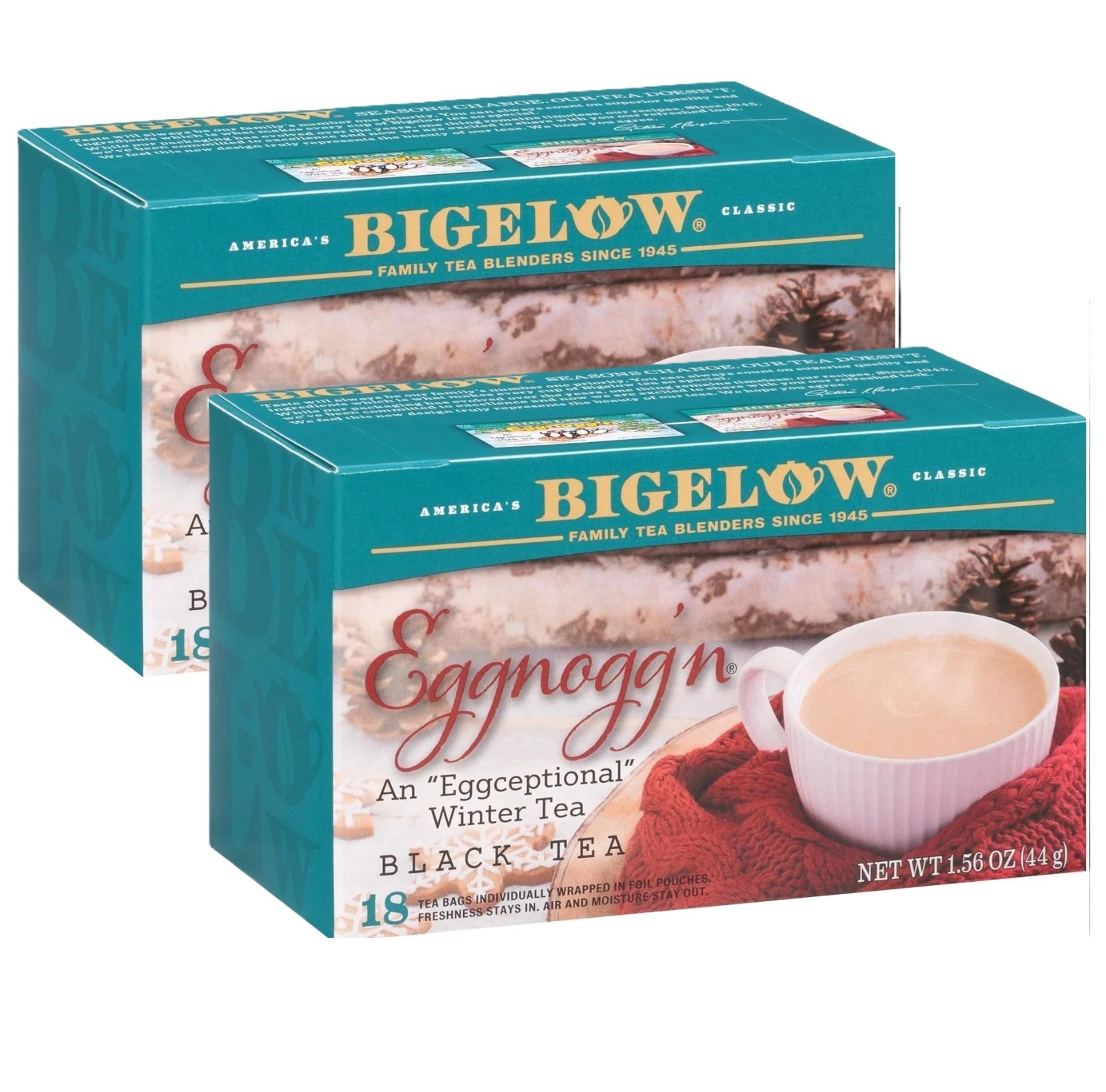 Bigelow Tea Eggnogg ‘n Black Caffeinated 18 Individual Bags 2 Box Eggnog Winter