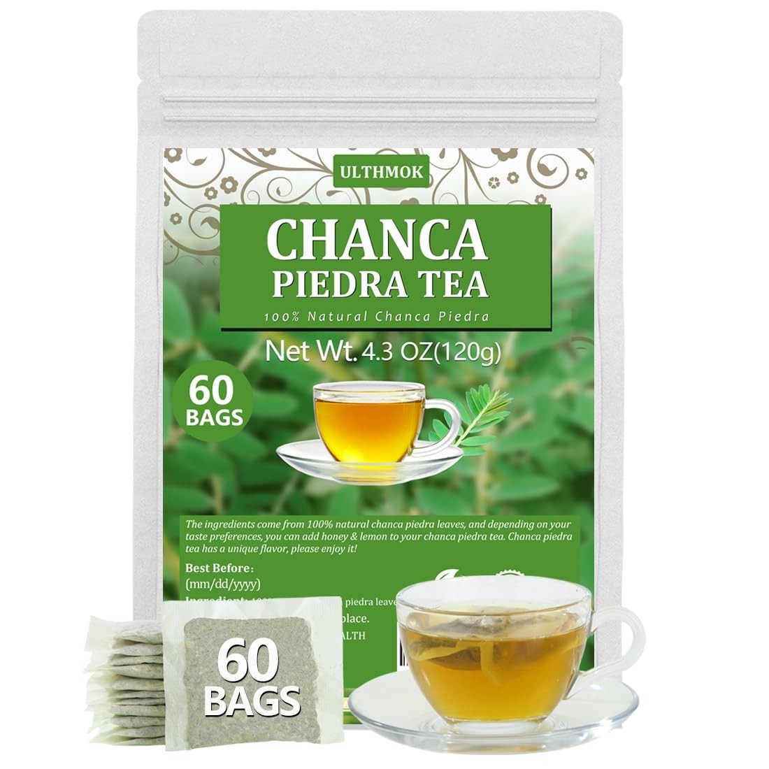 Herbal Chanca Piedra Tea – 60 Bags, Soothing Taste, 100% Pure & Natural