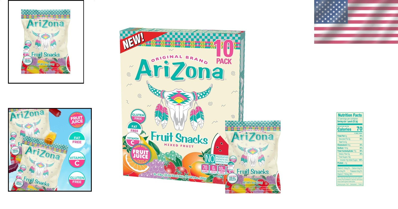 AriZona Mixed Fruit Snacks, 10x 0.9oz Packs, Immune Support, Pure Natural Taste