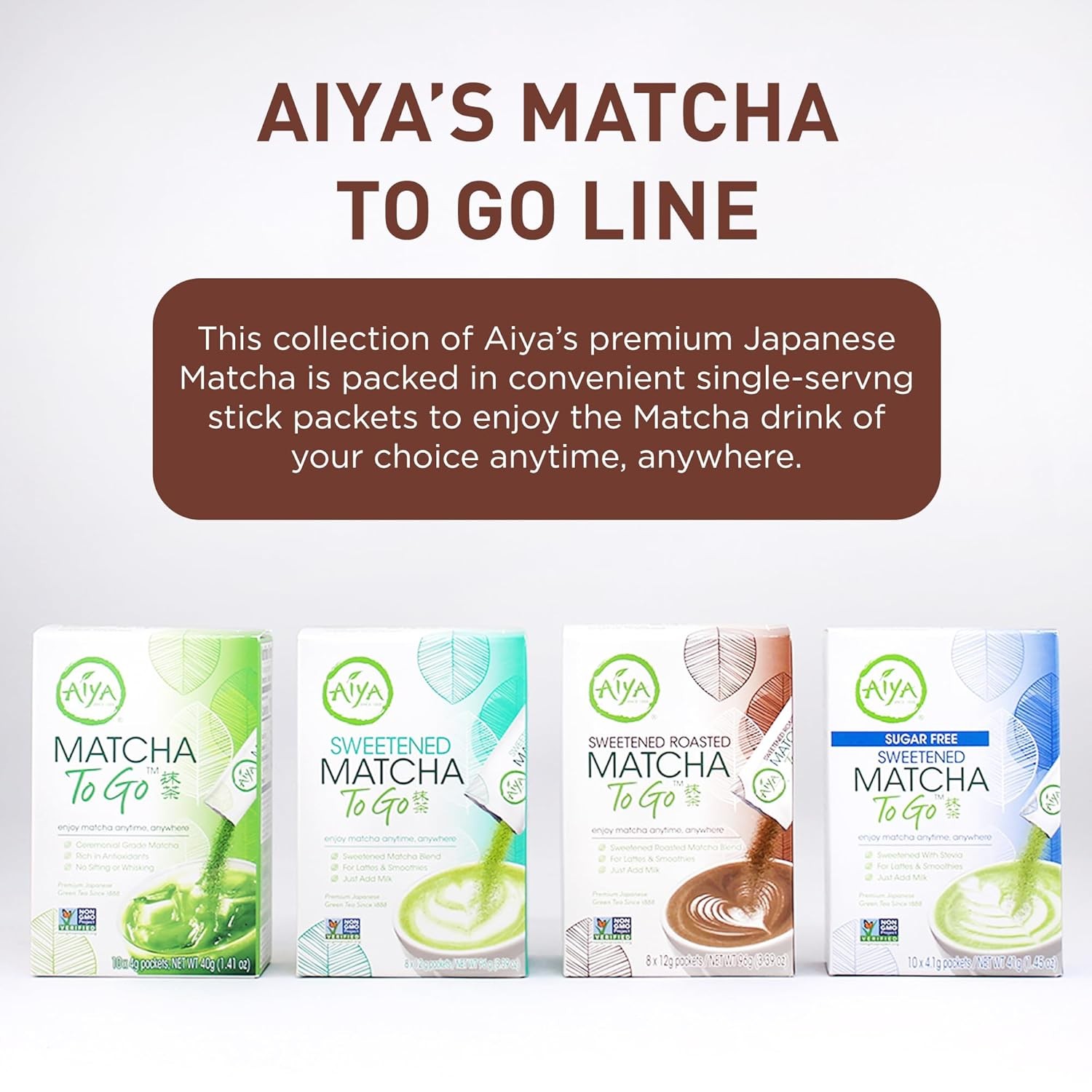Aiya Japanese Sweetened Roasted Matcha To Go Sticks – Hojicha- 8 Count