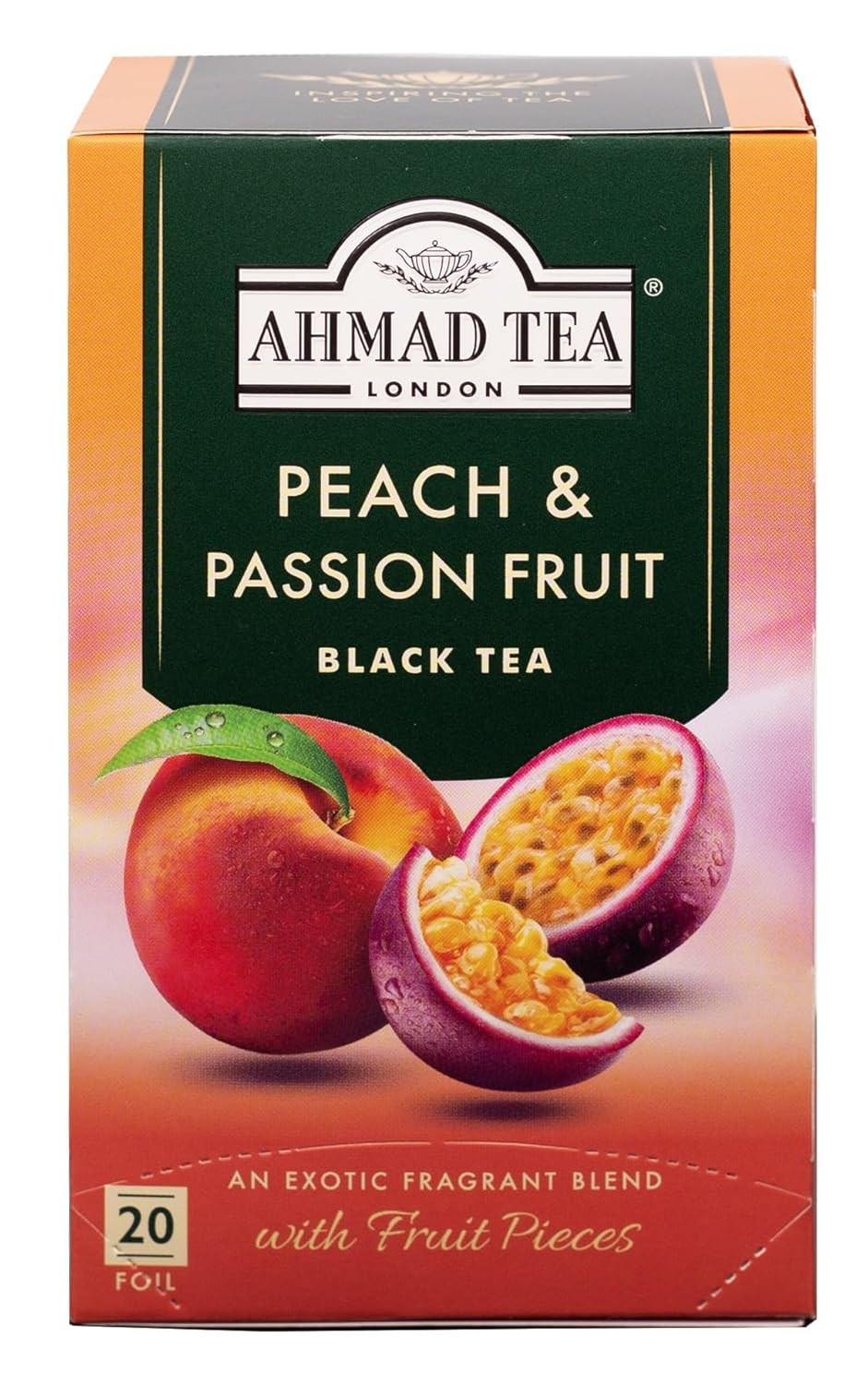 Ahmad Tea Peach Passion Fruit Black Tea Bags 20 Count Awards Winning Flavor