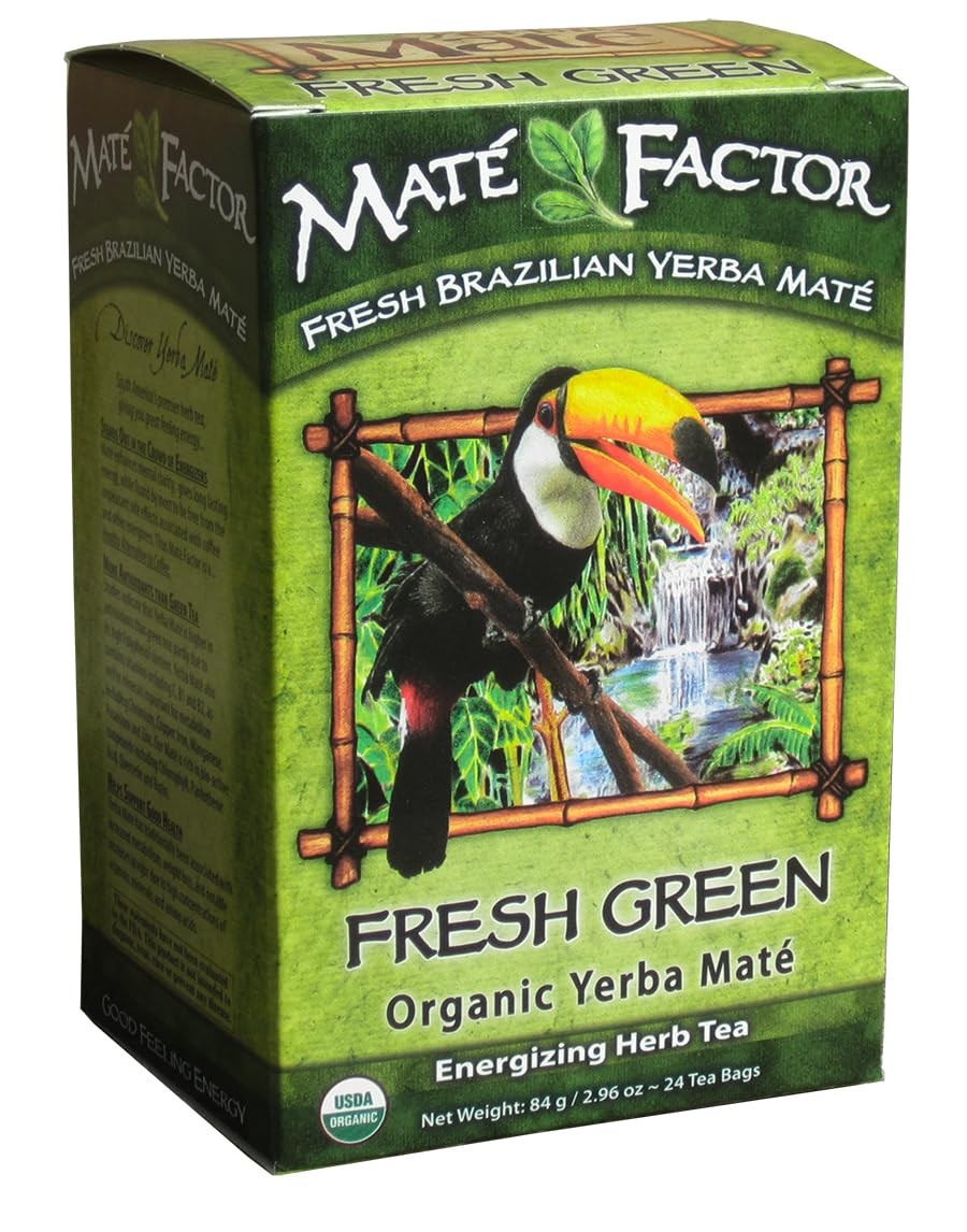 The Mate Factor Yerba Mate Energizing Herb Tea Bag, Organic Fresh Green, 24-C…
