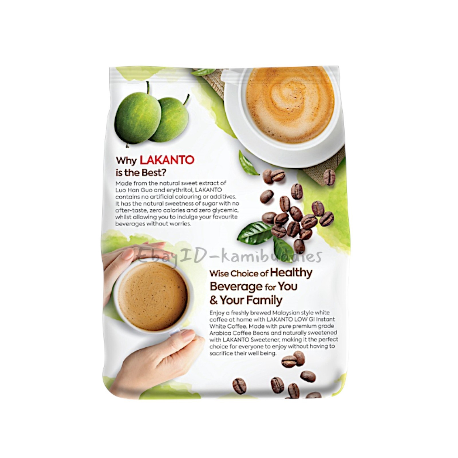 LAKANTO Low GI 3-in-1 Instant White Coffee No Sugar Added Low Calorie – 3 Packs