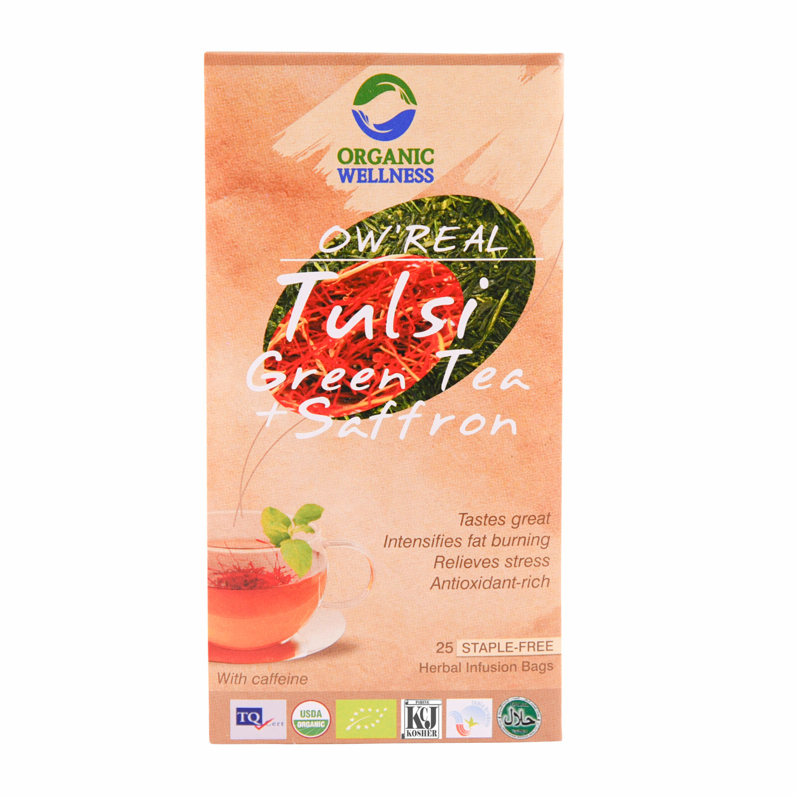 Tulsi & Saffron Green Tea 25 Bags USDA By Organic Wellness Free Shipping
