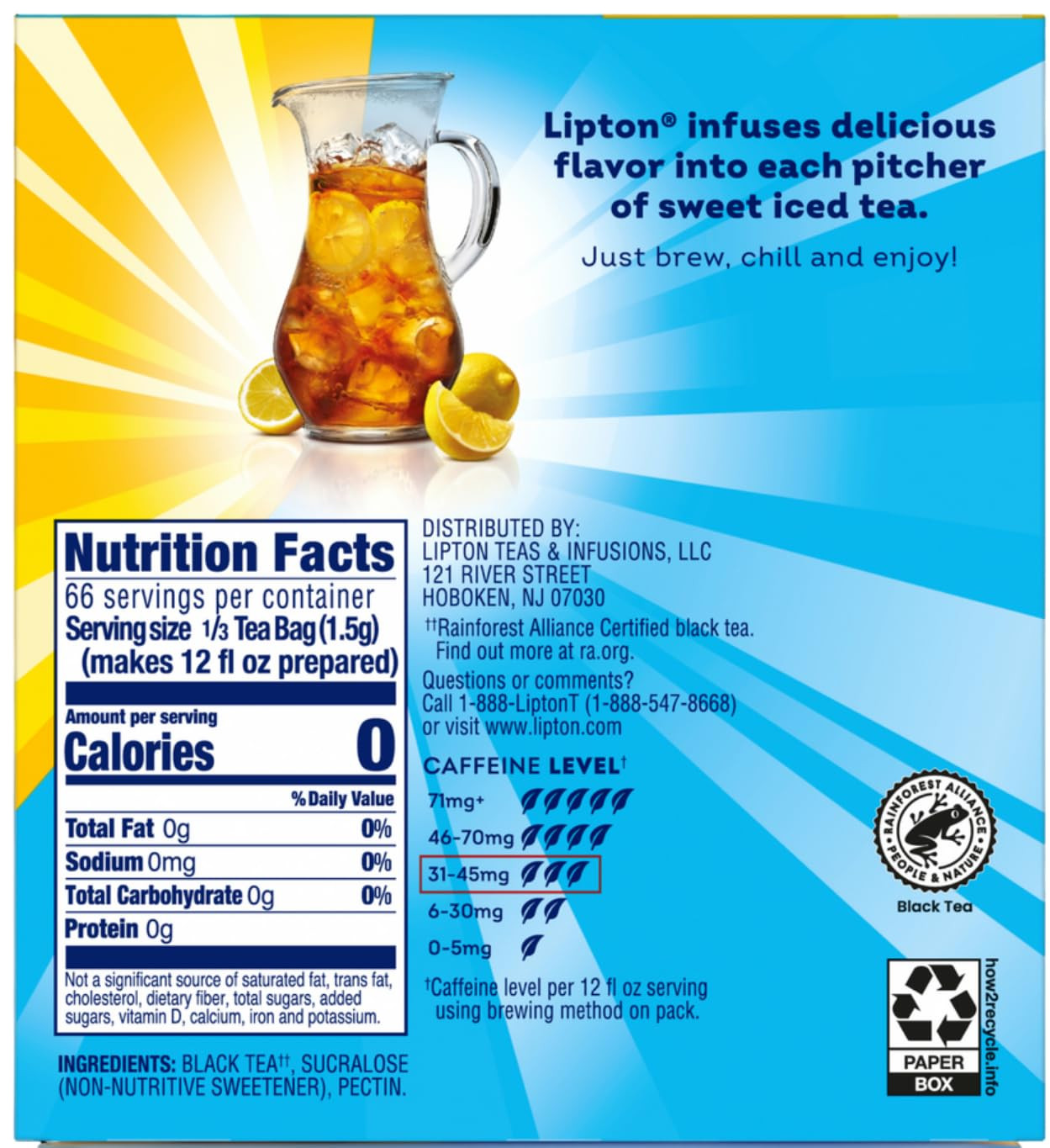 Family-Sized Black Iced Tea Bags, Southern Sweet Tea 22 Ct (Pack of 6)