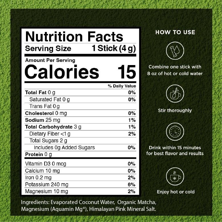 VitaCup Hydration Matcha Instant Packets, for Natural Energy and Detox, w/Ele…