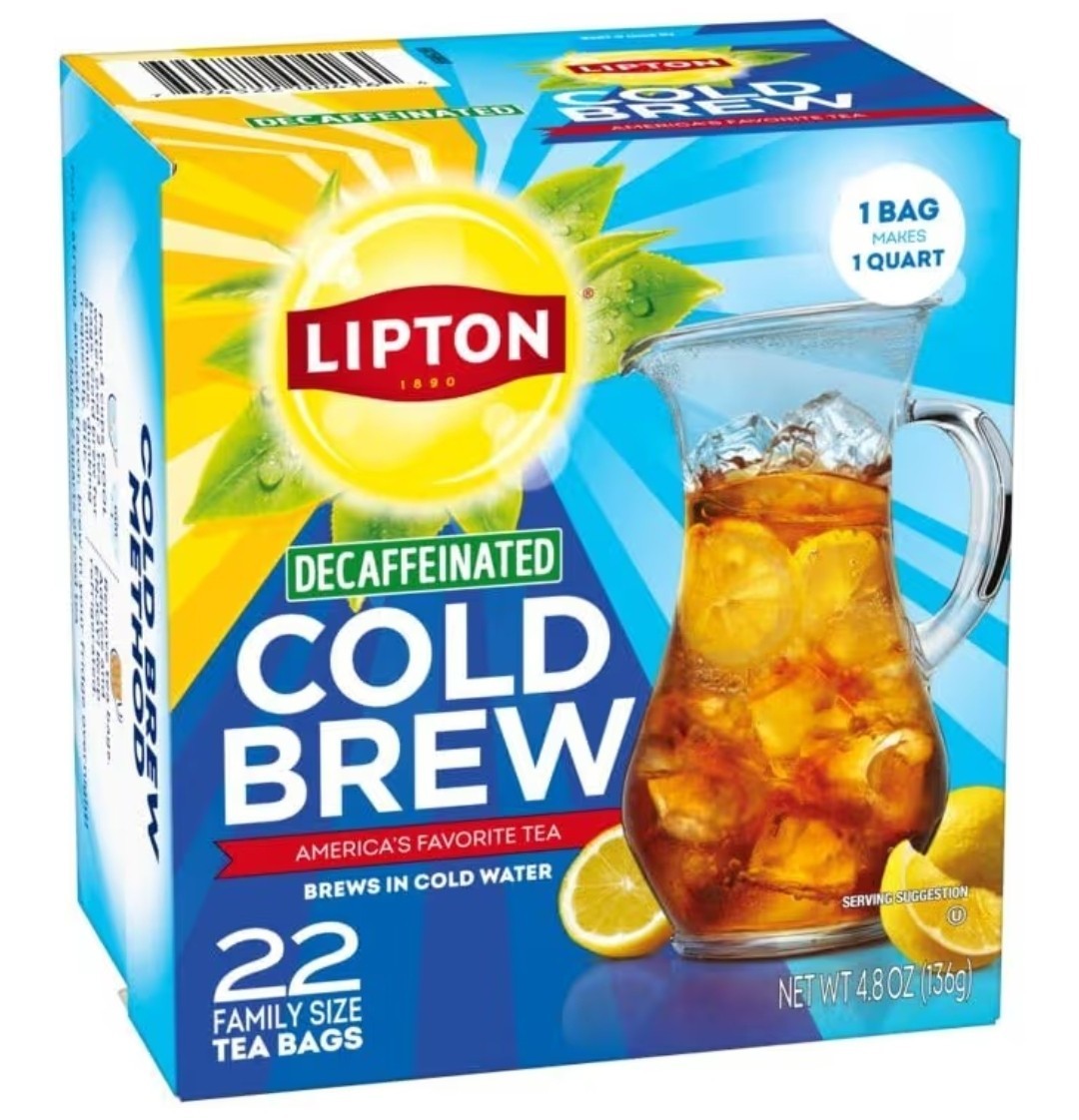 Lipton Decaf Cold Brew Iced Tea Bags, Family Size Zero Calories, No Boiling