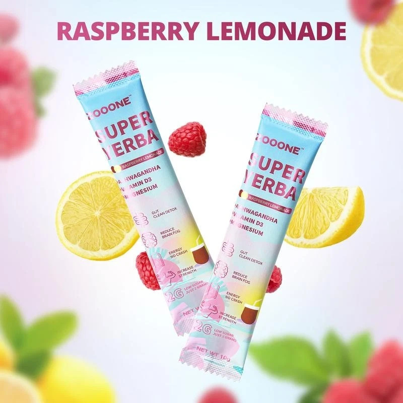 2-Pack ZOOONE Super Yerba Ashwagandha Energy Drink Raspberry Lemonade 60 Packets