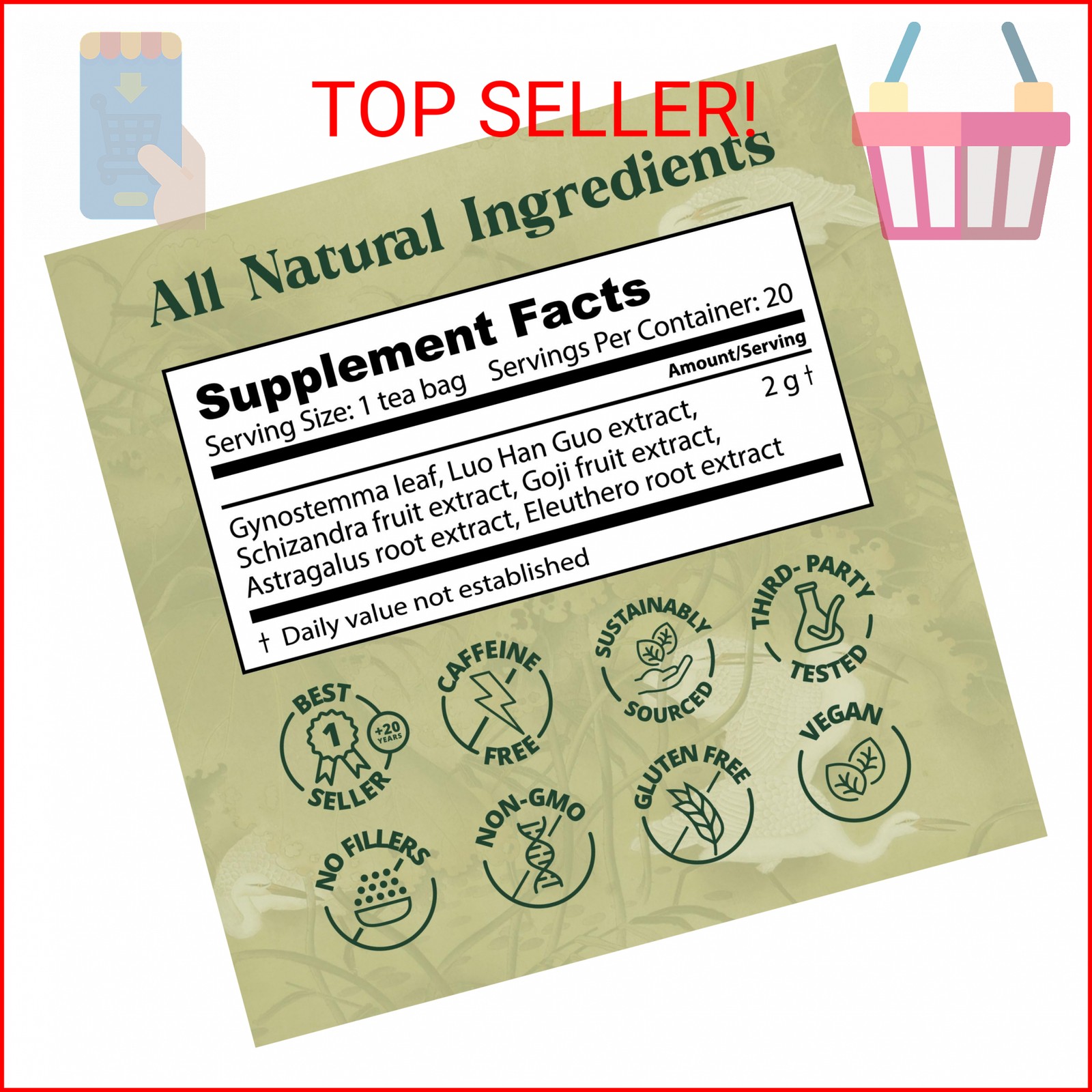 Dragon Herbs Spring Dragon Longevity Tea – Adaptogenic Gynostemma Leaf Herbal Te