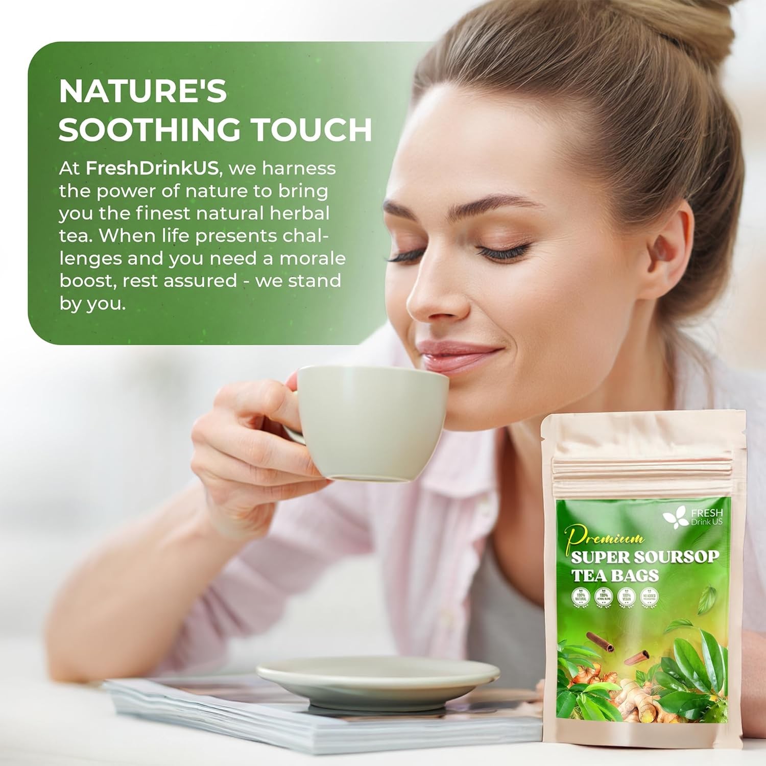 FreshDrinkUS, Super Soursop Herbal Tea – 60 Tea Bags | Soursop, Ginger, Turmeric