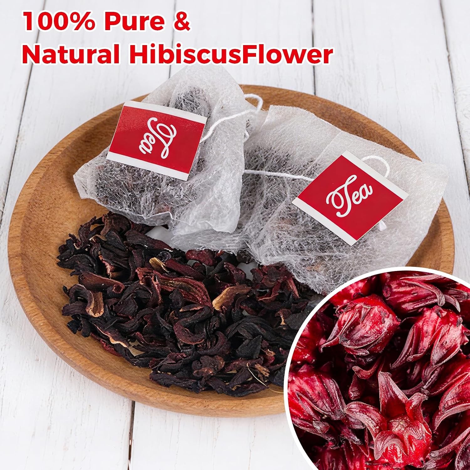 50 Premium 100% Pure Organic Hibiscus Tea Bags Natural Herbal Tea