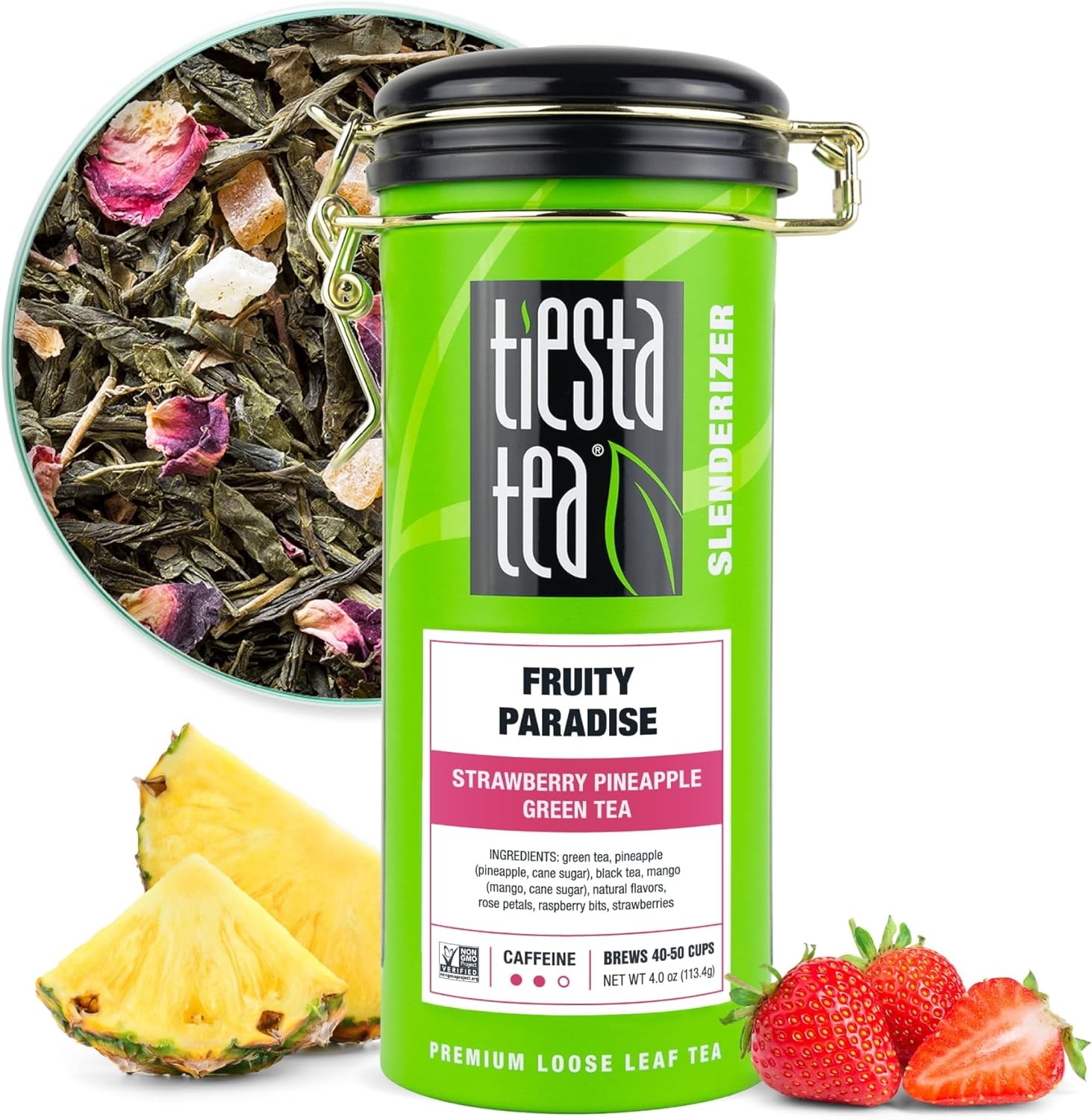 Fruity Paradise, Loose Leaf, Strawberry Pineapple Green Tea, Premium Blend,