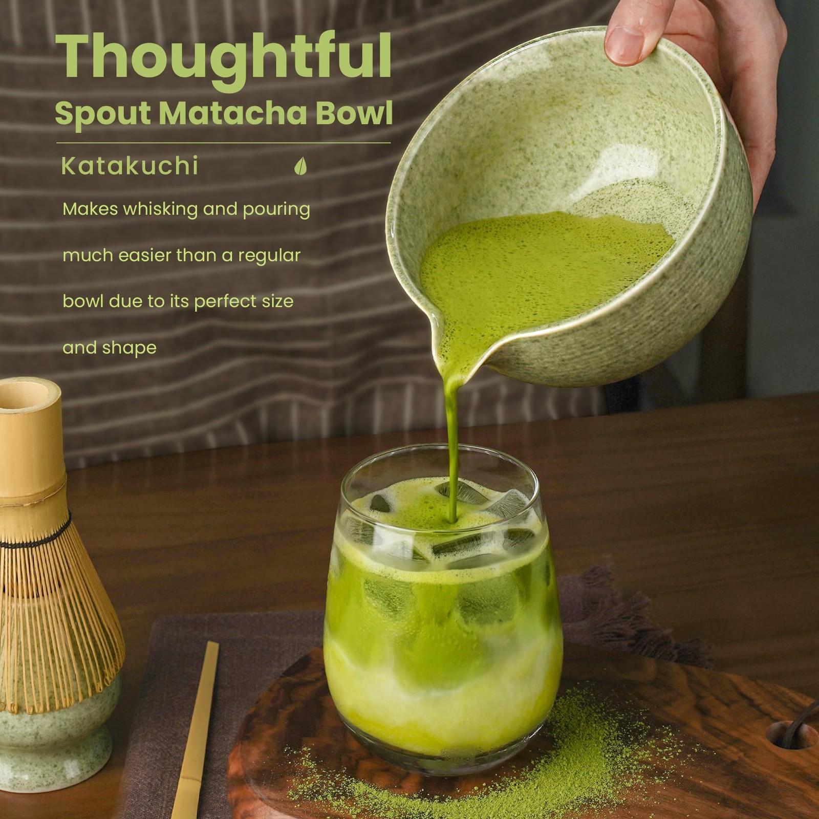 Matcha Whisk Set 5 Pc Ceramic Bowl Bamboo Chasen Scoop Holder Sifter