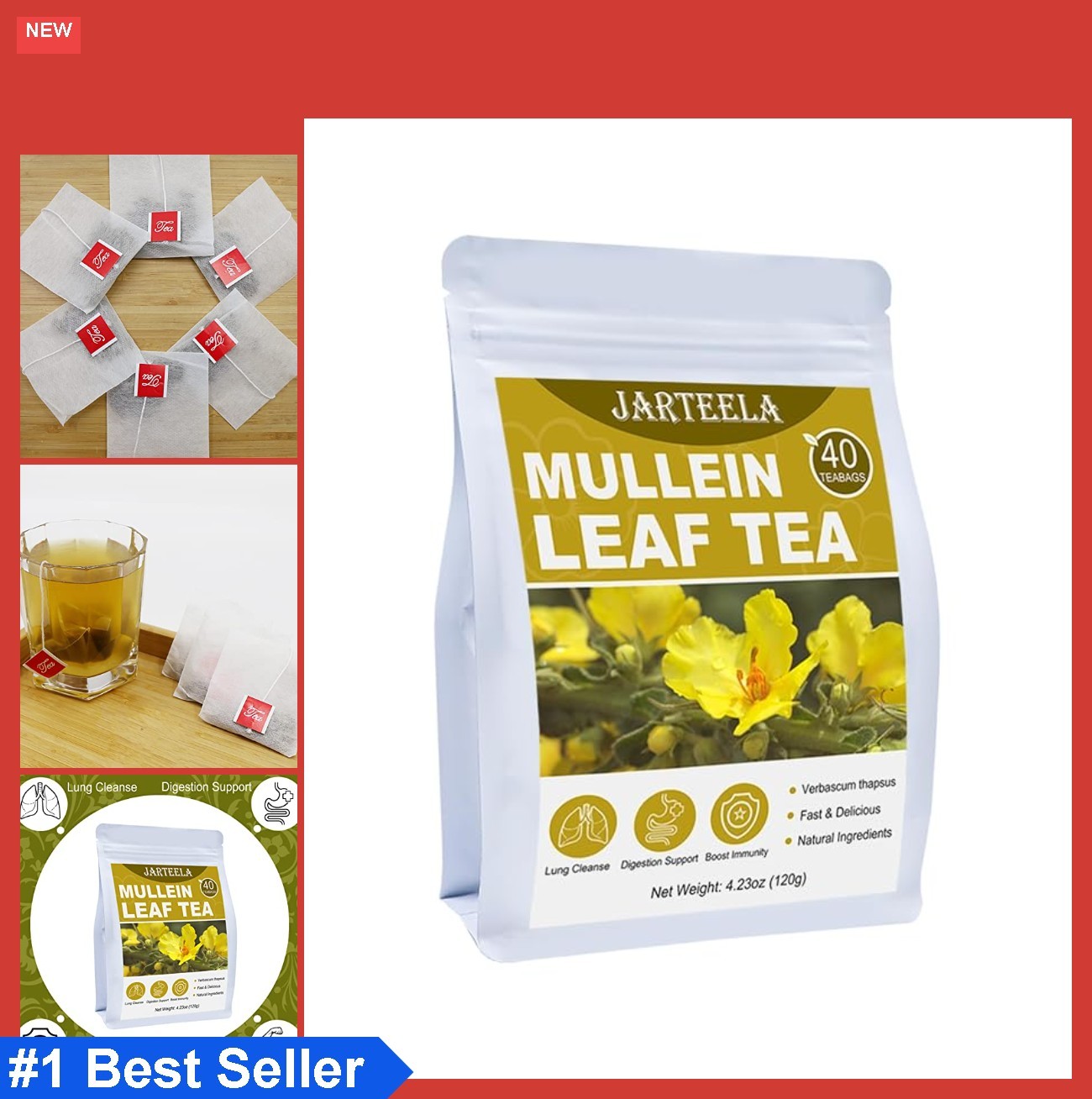 Mullein Leaf Tea Bags 40 Count 3g Each Compressed Dried Herbs Caffeine Free