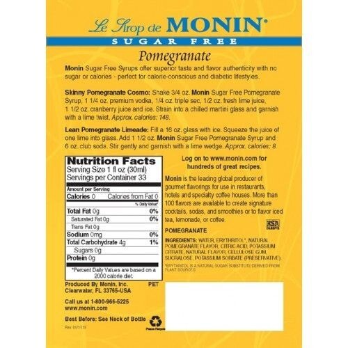 Monin Sugar Free Pomegranate Syrup (1L), H-Pomegranate, 1.0L- sf
