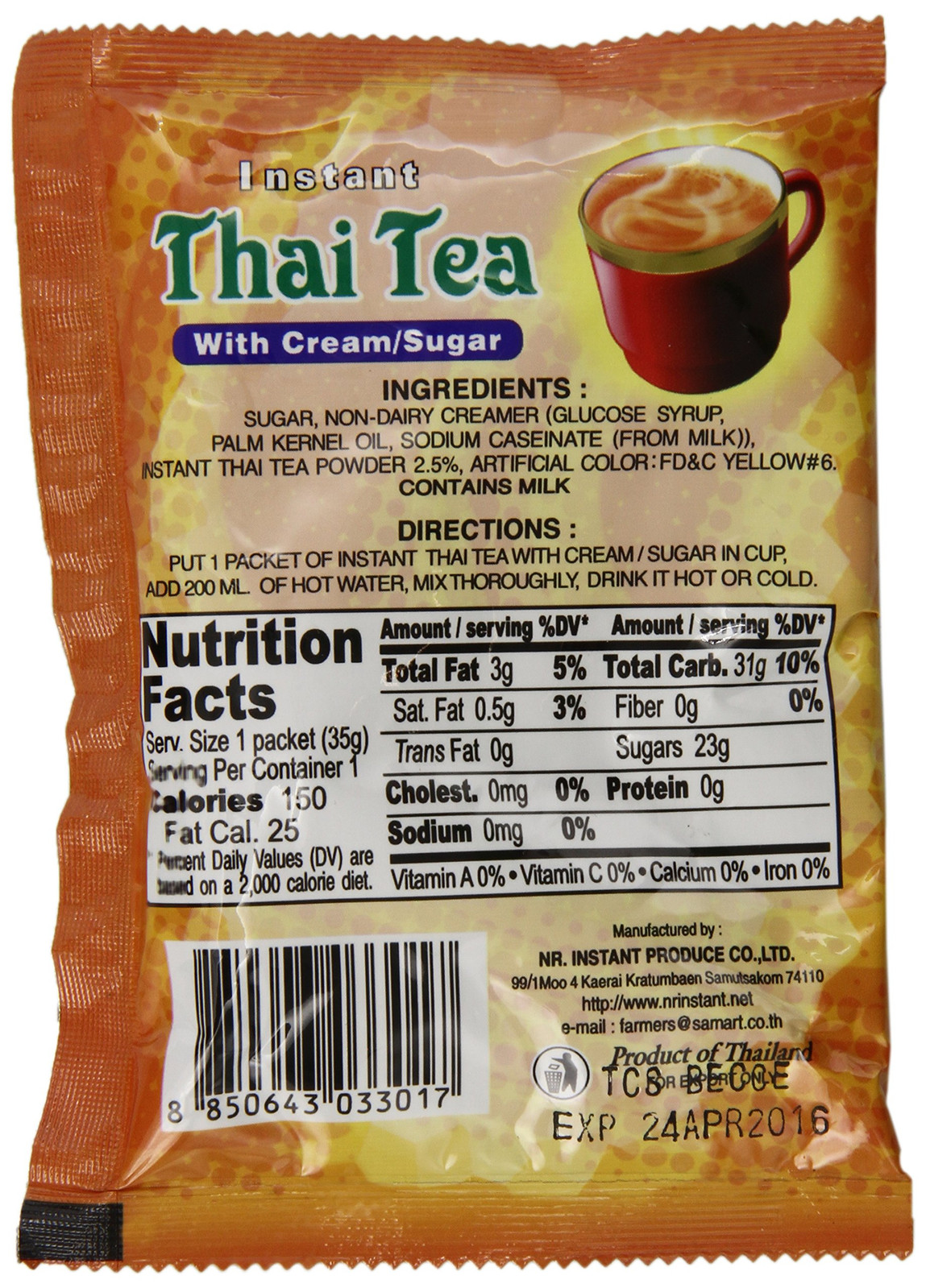 Thai Tea Instant Drink Pack of 12 Just Add Water Delicious Anytime Beverage